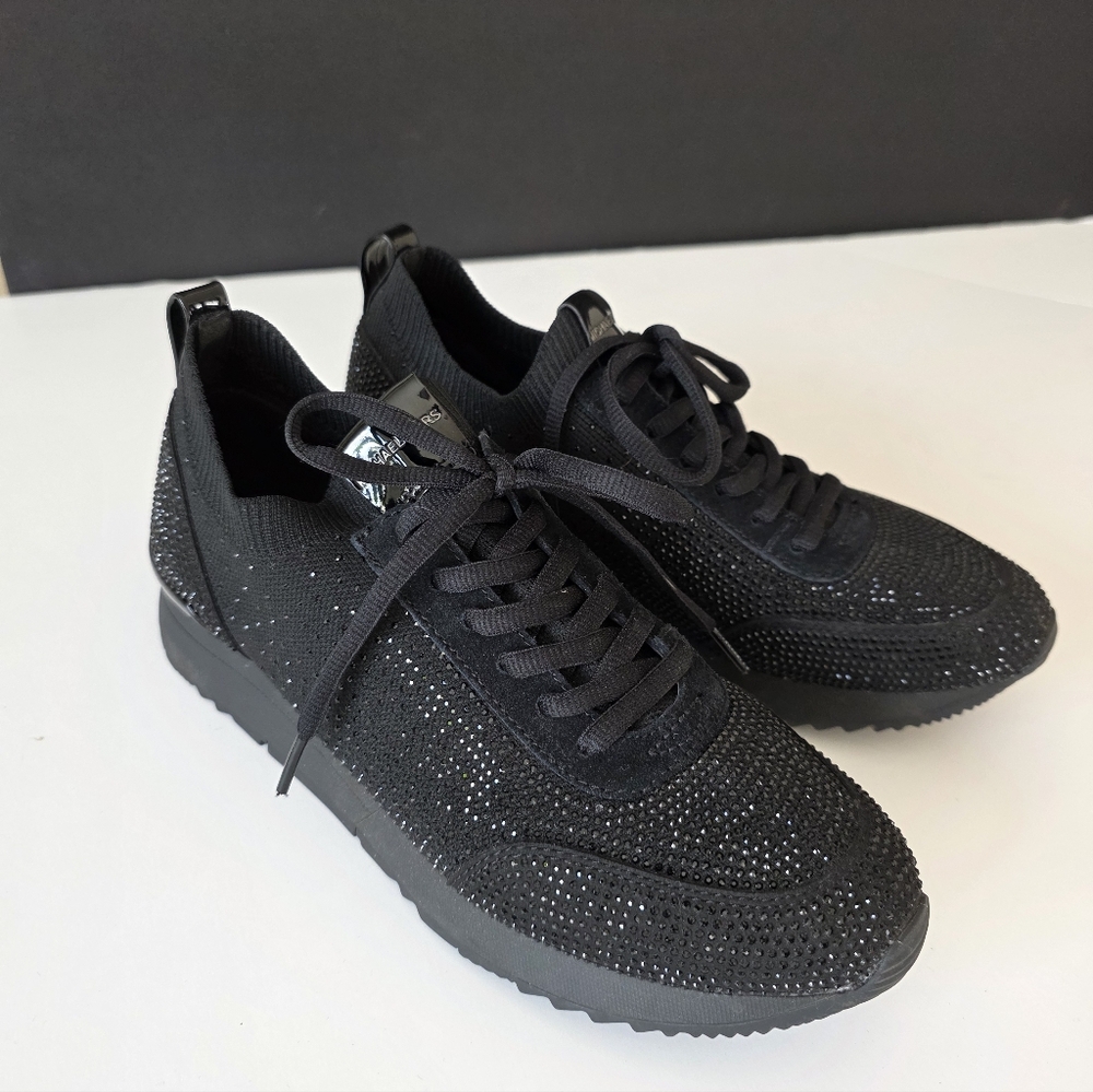 Michael Kors Crystal-Embellished Knit Sneakers – Black Size 8.5